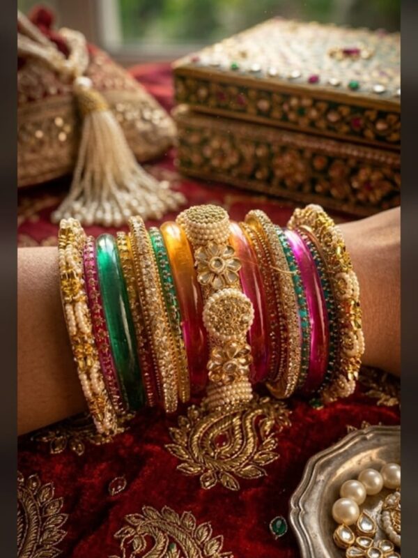 Circlet-Art bridal bangle set with kundan and pearl work